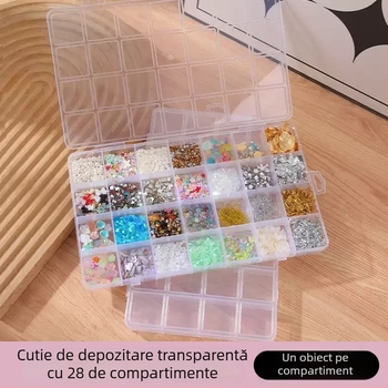 Cutie de depozitare din plastic cu 28 compartimente, un singur strat, cu capac, pentru mărgele, bijuterii și proiecte DIY