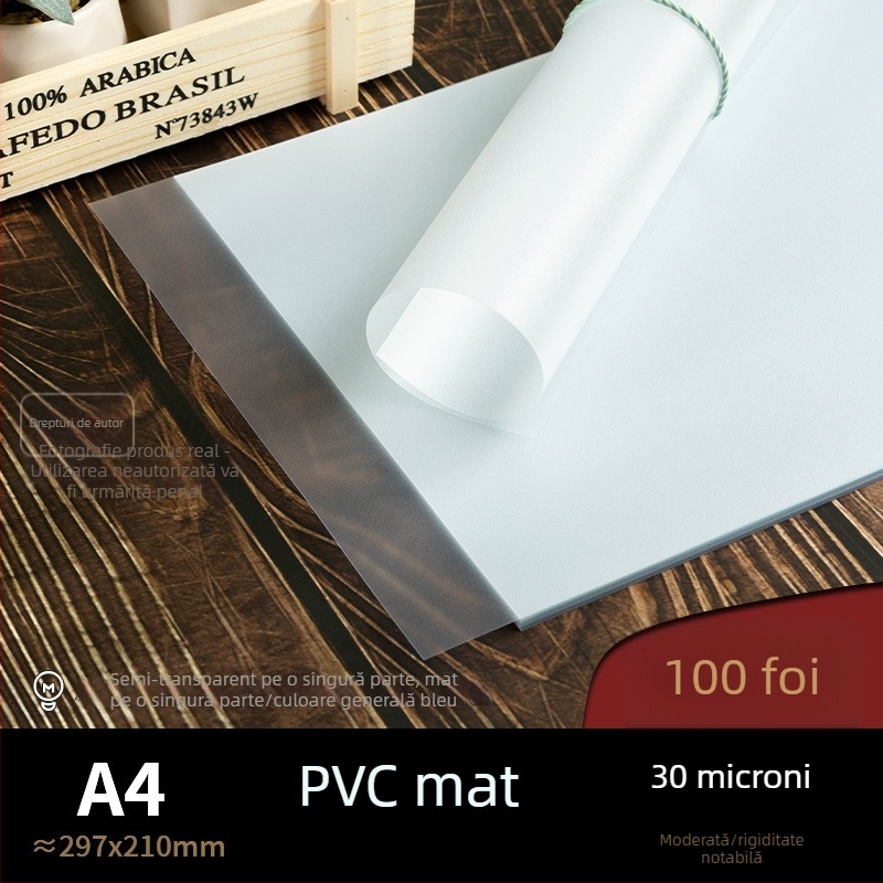 Film PVC pentru legătorie, foi A4 din plastic, 30 µm material transparent satinat, cu înaltă transparență