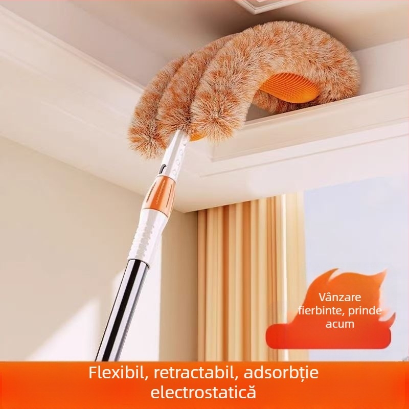 Perie telescopică pentru praf, design floare de soare, mop din microfibră pentru curățenie casnică, îndepărtarea prafului de pe tavan și de sub pat