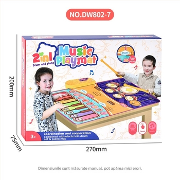 Covor de dans multifuncțional pentru copii, cu tobă Jazz și pian, jucărie educativă interactivă cu pedale