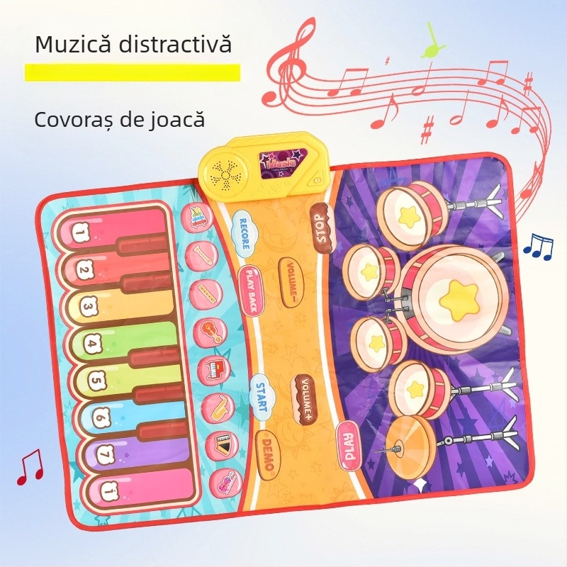 Covor de dans multifuncțional pentru copii, cu tobă Jazz și pian, jucărie educativă interactivă cu pedale