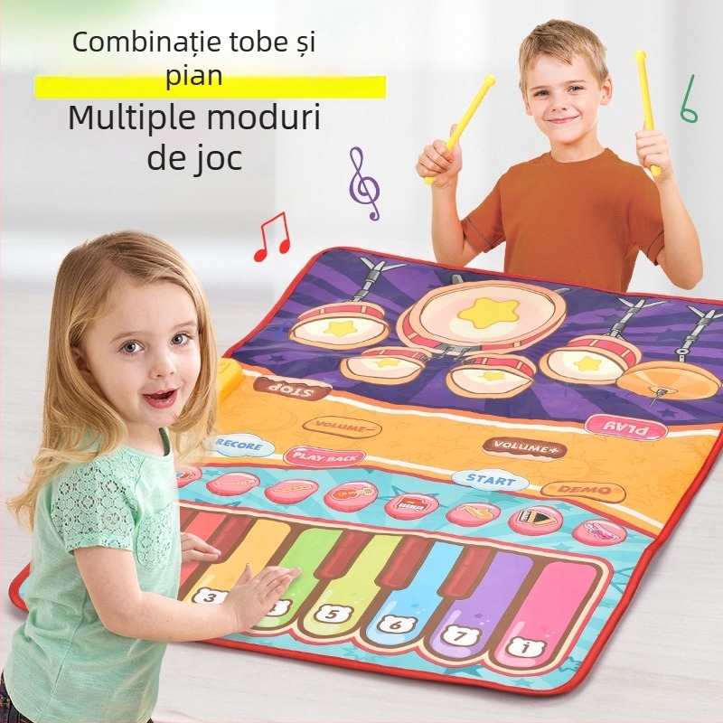 Covor de dans multifuncțional pentru copii, cu tobă Jazz și pian, jucărie educativă interactivă cu pedale