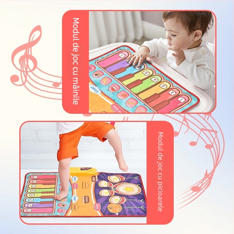Covor de dans multifuncțional pentru copii, cu tobă Jazz și pian, jucărie educativă interactivă cu pedale