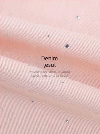 Jeansi din bumbac 100% cu croială dreaptă lejeră, cu cristale pentru femei plus size, primăvara 2025