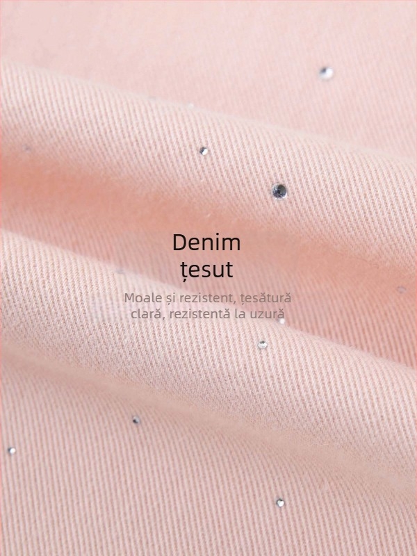 Jeansi din bumbac 100% cu croială dreaptă lejeră, cu cristale pentru femei plus size, primăvara 2025