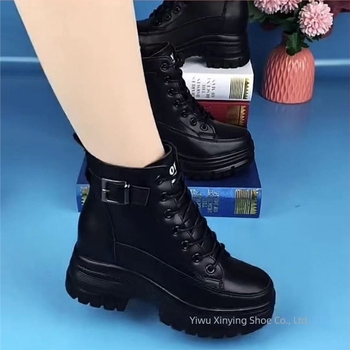 Botine Martin din piele naturală, talpă groasă, pentru toamnă-iarna, căptuite cu fleece, subțiri și versatile, cu creștere înălțime în interior pentru purtătoare de înălțime mică