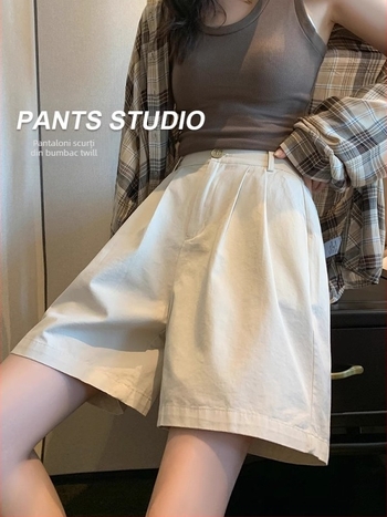 Pantaloni scurți pentru femei din bumbac 100%, stil american, stil coreean, croială largă, lungime până la genunchi, vară 2025, ușori, croială lejeră, linie A