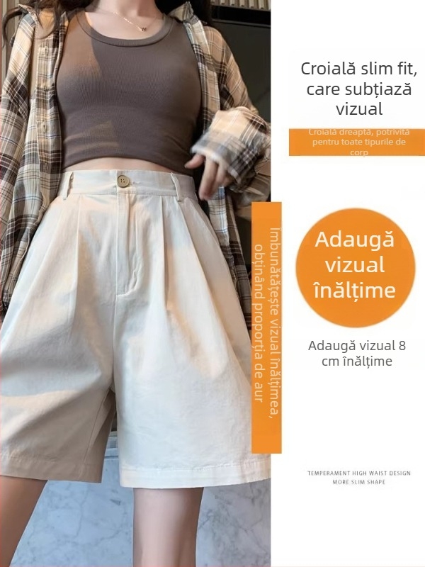 Pantaloni scurți pentru femei din bumbac 100%, stil american, stil coreean, croială largă, lungime până la genunchi, vară 2025, ușori, croială lejeră, linie A
