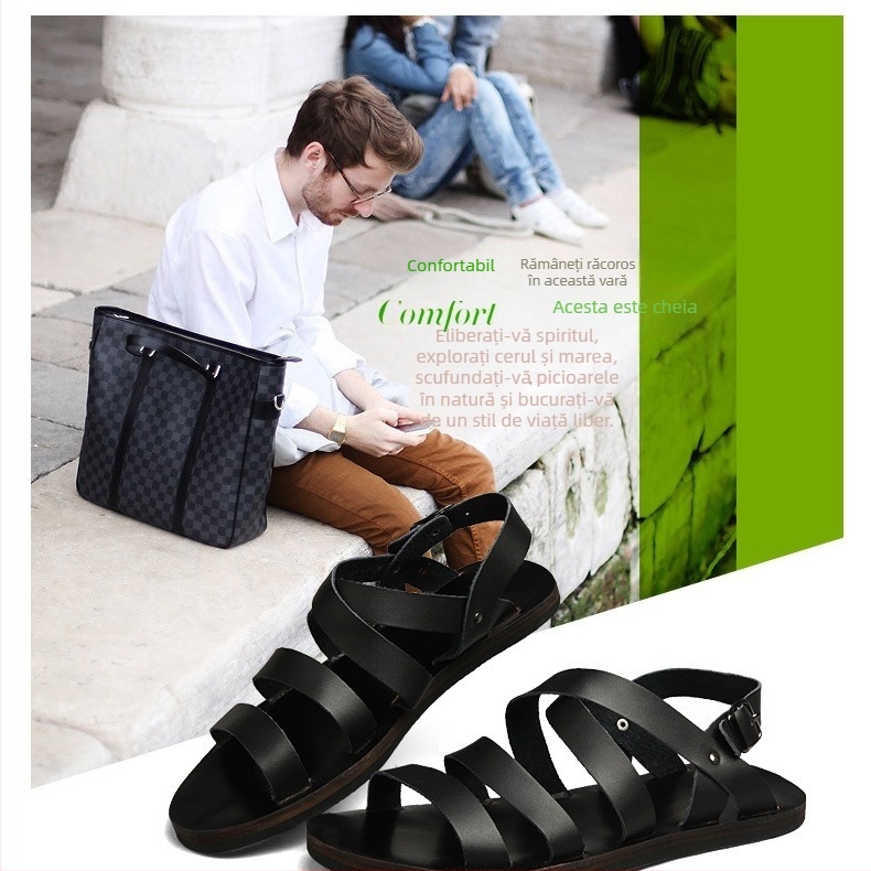 Sandale de plajă din piele pentru bărbați, stil coreean, casual, mărimea 45–46