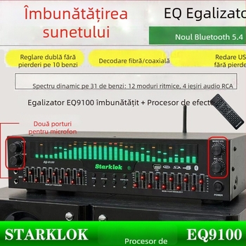 Ecualizator profesionist EQ cu Bluetooth 5.4, decodare audio digitală prin fibră optică și coaxială, USB Flash Drive, preamplificator/player audiofil