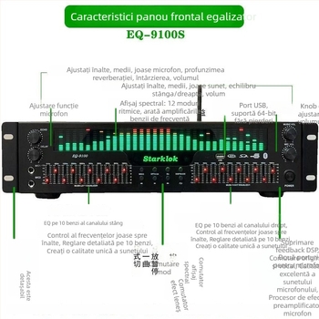 Ecualizator profesionist EQ cu Bluetooth 5.4, decodare audio digitală prin fibră optică și coaxială, USB Flash Drive, preamplificator/player audiofil