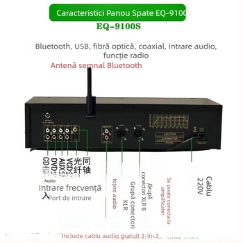 Ecualizator profesionist EQ cu Bluetooth 5.4, decodare audio digitală prin fibră optică și coaxială, USB Flash Drive, preamplificator/player audiofil
