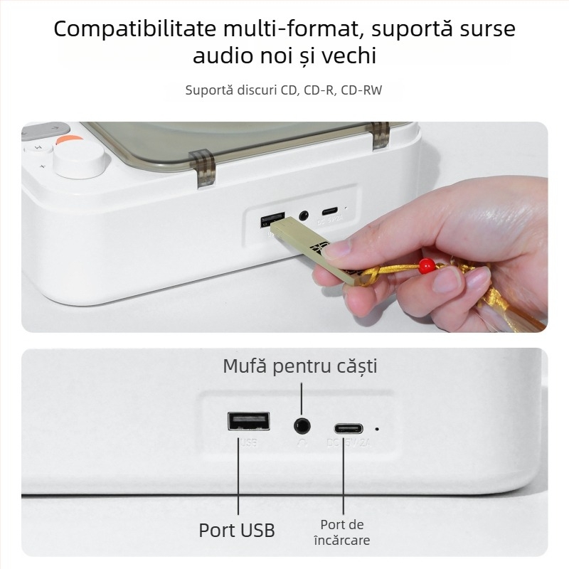 Bayin Box CD player cu Bluetooth bidirecțional, player audio USB de birou multifuncțional, cu personalizare