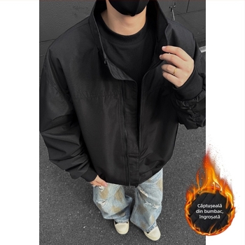 Geacă bomber americană retro pentru bărbați, croială curată, palton scurt din bumbac cu căptușeală, izolație groasă