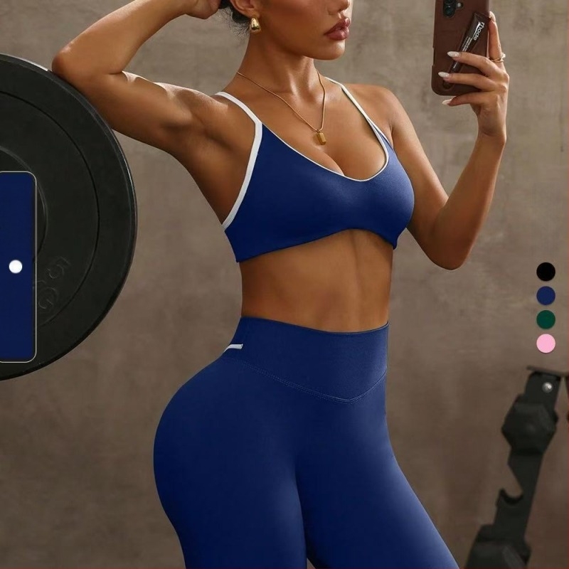 Set sportiv femei, două piese, fără cusături, guler în formă de U, top de yoga cu spate încrucișat, talie înaltă, ridicare a feselor, pentru fitness și alergare