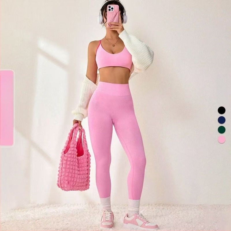 Set sportiv femei, două piese, fără cusături, guler în formă de U, top de yoga cu spate încrucișat, talie înaltă, ridicare a feselor, pentru fitness și alergare