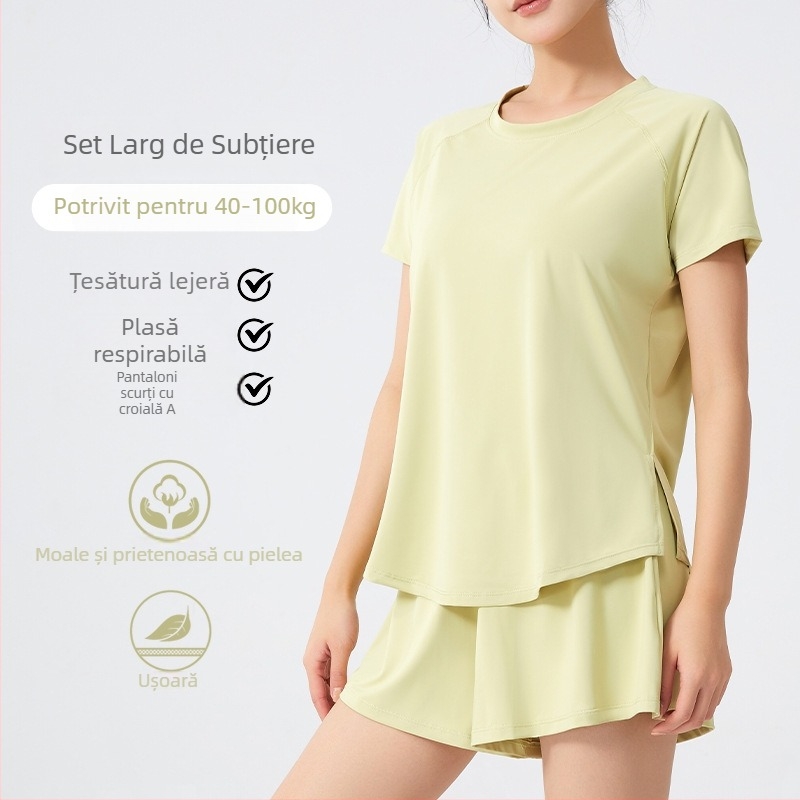 Set sport pentru femei mărime plus, material uscat rapid pentru vară, tricou cu mânecă scurtă și pantaloni scurți, îmbrăcăminte de fitness, design 2024
