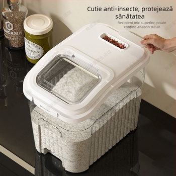 Recipient pentru depozitare orez, anti-insecte, împotriva umezelii, sigilat, pentru uz casnic, cu capacitate mare, 25–35 kg orez