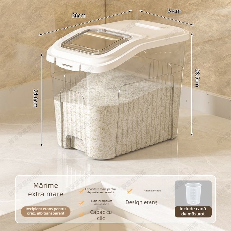 Recipient pentru depozitare orez, anti-insecte, împotriva umezelii, sigilat, pentru uz casnic, cu capacitate mare, 25–35 kg orez