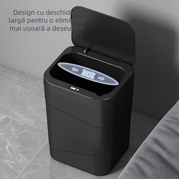 Coș inteligent cu senzor, deschidere inductivă, 9–12 L, pătrat din plastic, pentru bucătărie, sufragerie, birou