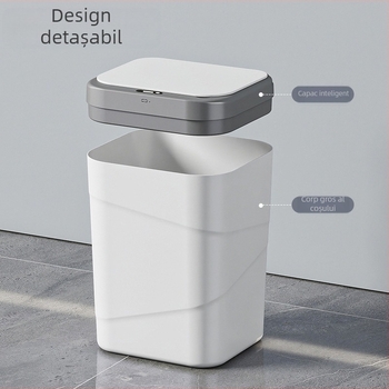 Coș inteligent cu senzor, deschidere inductivă, 9–12 L, pătrat din plastic, pentru bucătărie, sufragerie, birou