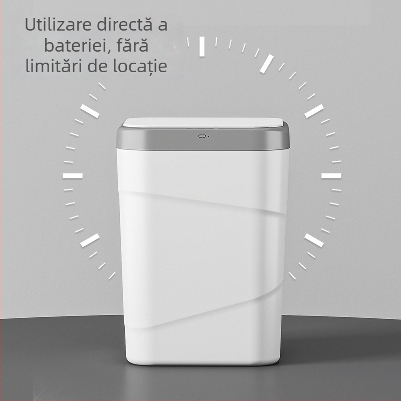 Coș inteligent cu senzor, deschidere inductivă, 9–12 L, pătrat din plastic, pentru bucătărie, sufragerie, birou