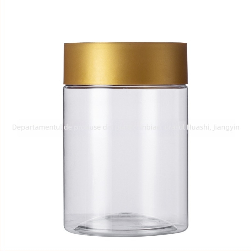 Borcan rotund din PET, transparent, cu capac PP, 1 L, 1005 ml, pentru nuci și bomboane