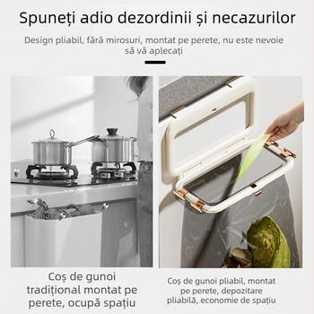Suport pliabil pentru saci de gunoi montat pe perete pentru bucătărie și baie