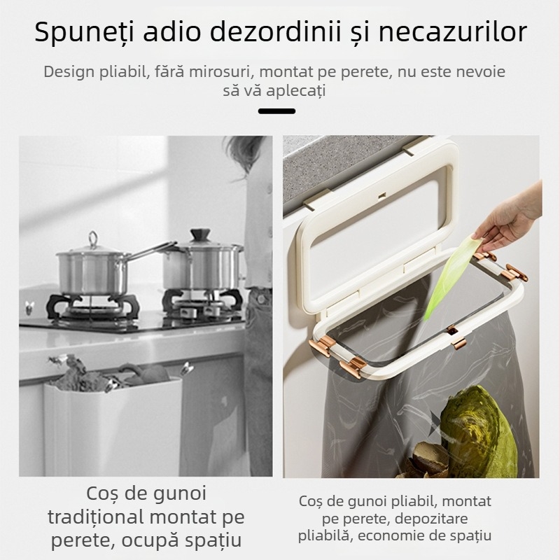 Suport pliabil pentru saci de gunoi montat pe perete pentru bucătărie și baie