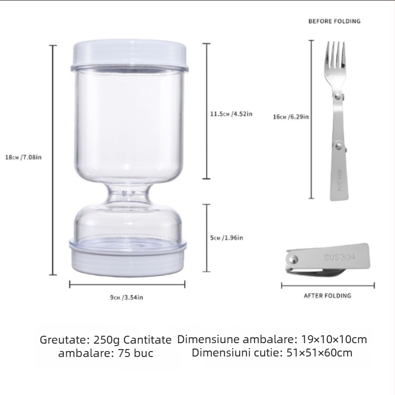 Borcan rotund pentru murături cu furculiță, separare uscat-umed, recipient de filtrare automată cu clepsidră