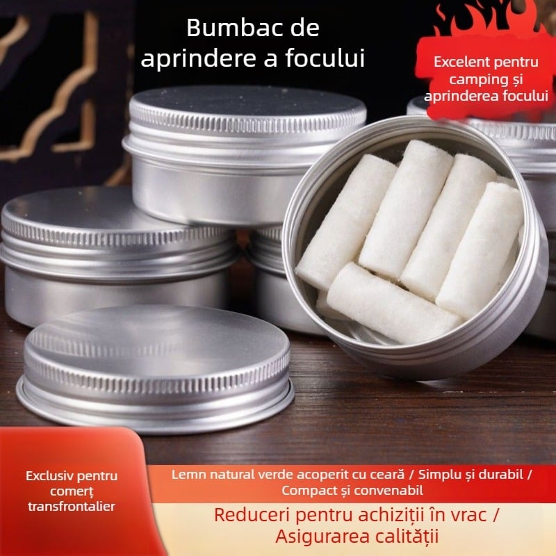 Bețe din bumbac cu înveliș de ceară pentru aprindere rapidă, pachet individual, kit de supraviețuire pentru camping în aer liber și drumeții montane