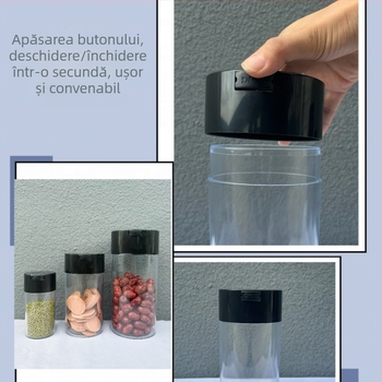 Borcan sigilat Honeypot, capac negru, corp transparent, rezistent la umezeală, pentru ceai și alimente, din plastic PS, 550 ml