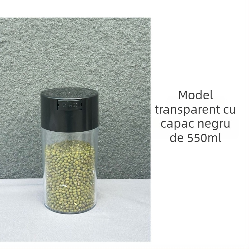 Borcan sigilat Honeypot, capac negru, corp transparent, rezistent la umezeală, pentru ceai și alimente, din plastic PS, 550 ml
