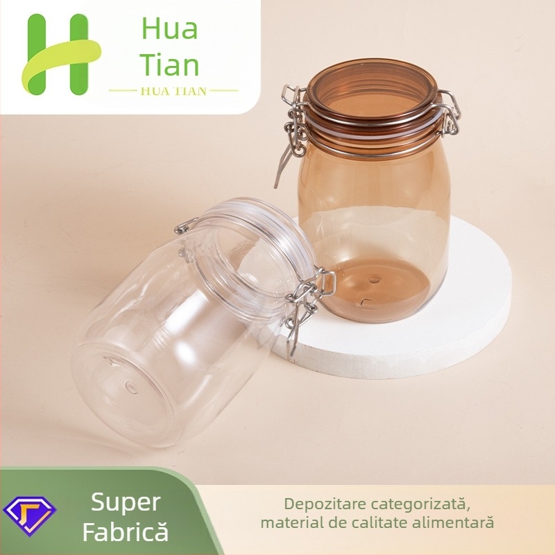 Sticluță ovală de 1000 ml pentru mască facială din medicina tradițională chineză, borcan din plastic transparent cu capac cu clips