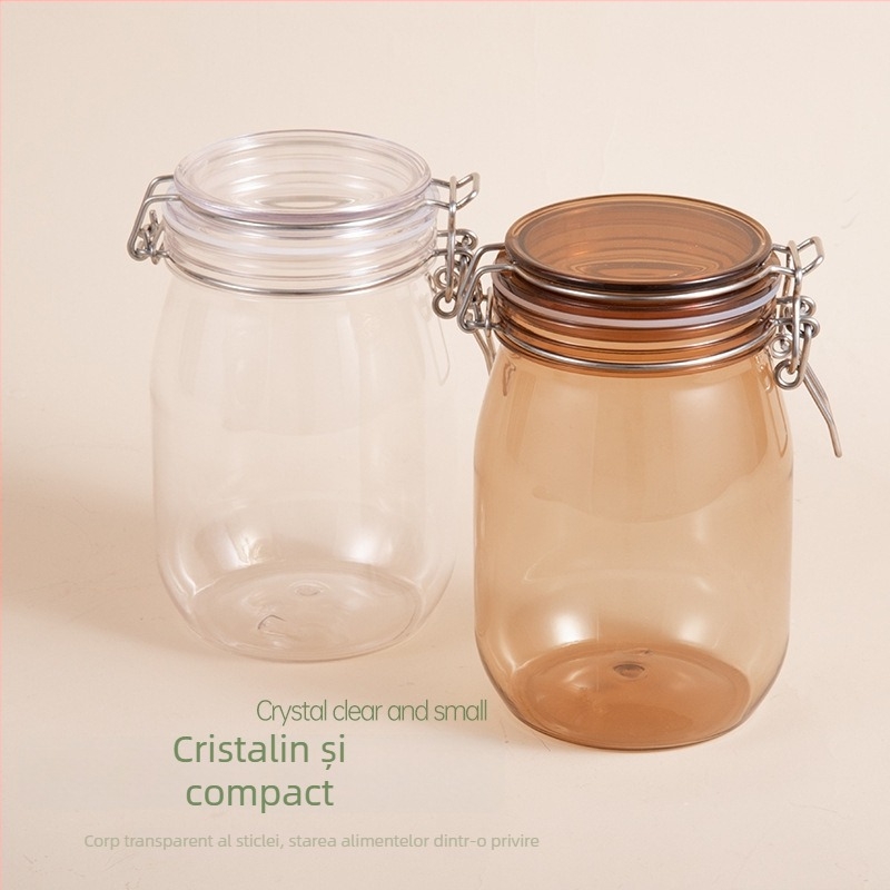 Sticluță ovală de 1000 ml pentru mască facială din medicina tradițională chineză, borcan din plastic transparent cu capac cu clips