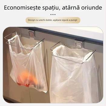 Raft pentru gunoi din oțel inoxidabil, montat pe perete, pentru ușa dulapului de bucătărie, organizare compactă a sacoșelor de gunoi