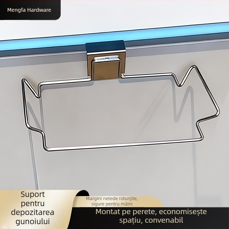 Raft pentru gunoi din oțel inoxidabil, montat pe perete, pentru ușa dulapului de bucătărie, organizare compactă a sacoșelor de gunoi