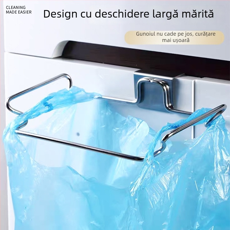 Raft pentru gunoi din oțel inoxidabil, montat pe perete, pentru ușa dulapului de bucătărie, organizare compactă a sacoșelor de gunoi