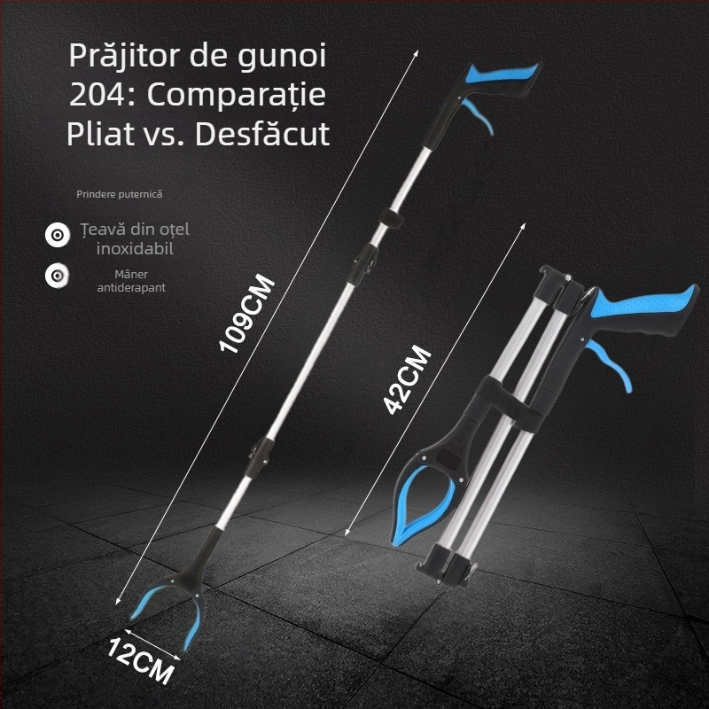 Prindător pentru gunoi din aliaj de aluminiu, cu tijă extensibilă, pentru ridicare ușoară