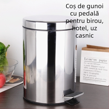 Coș de gunoi din oțel inoxidabil, cu pedale, capac și recipient interior, în formă de butoi, 5 L, potrivit pentru hotel, casă, bucătărie, birou și baie