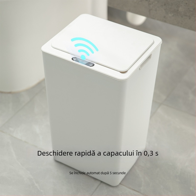 Coș de gunoi inteligent, 18-25 L, cu capac senzor automat, potrivit pentru living, bucătărie, dormitor și baie; coș pătrat din plastic cu sortare în mai multe zone