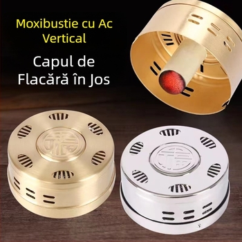 Cutie portabilă pentru moxibustie, carcasă din cupru și oțel, dispozitiv de încălzire pentru moxibustie, stil familie, Ø8 cm × 4,5 cm, 7 găuri