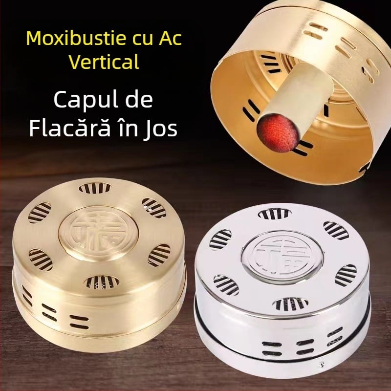 Cutie portabilă pentru moxibustie, carcasă din cupru și oțel, dispozitiv de încălzire pentru moxibustie, stil familie, Ø8 cm × 4,5 cm, 7 găuri