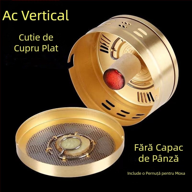 Cutie portabilă pentru moxibustie, carcasă din cupru și oțel, dispozitiv de încălzire pentru moxibustie, stil familie, Ø8 cm × 4,5 cm, 7 găuri