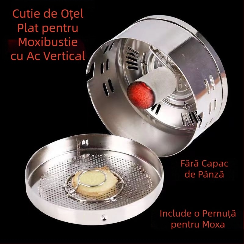 Cutie portabilă pentru moxibustie, carcasă din cupru și oțel, dispozitiv de încălzire pentru moxibustie, stil familie, Ø8 cm × 4,5 cm, 7 găuri