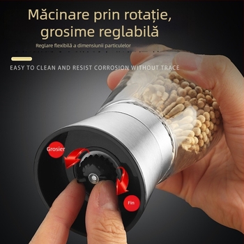 Râșniță de piper din sticlă, 304, alimentară, acționare manuală, mecanism demontabil