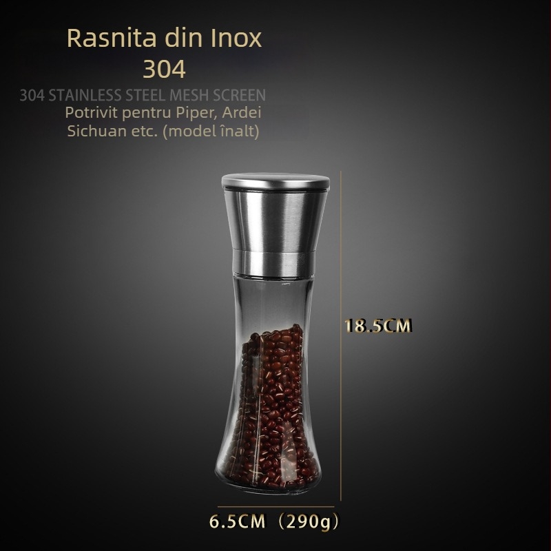Râșniță de piper din sticlă, 304, alimentară, acționare manuală, mecanism demontabil