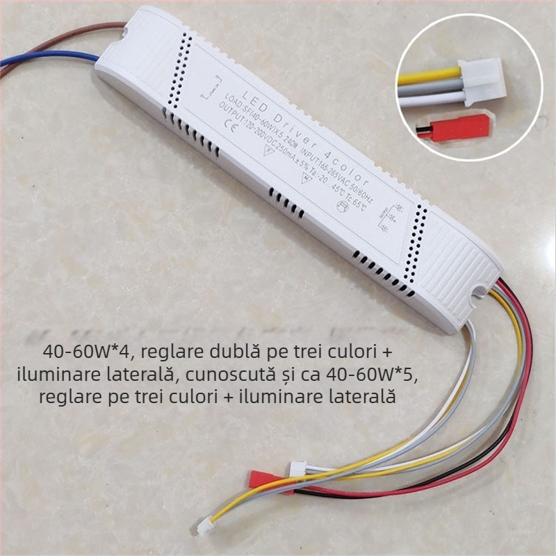 Driver LED pentru plafonieră cu reglaj segmentat în trei culori, curent constant și reglaj inteligent al temperaturii cromatice duale