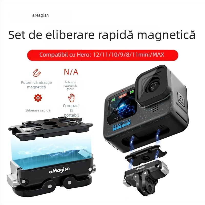 Set magnetic pentru eliberare rapidă pentru GoPro Hero12/11/10/9/8/11 Mini/MAX — aliaj de aluminiu