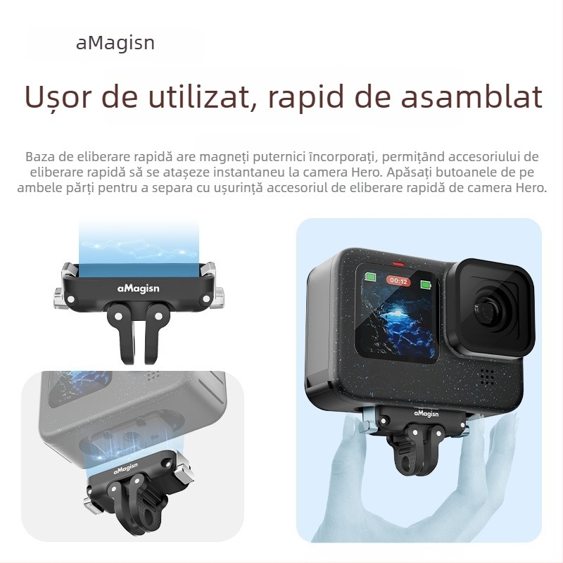 Set magnetic pentru eliberare rapidă pentru GoPro Hero12/11/10/9/8/11 Mini/MAX — aliaj de aluminiu